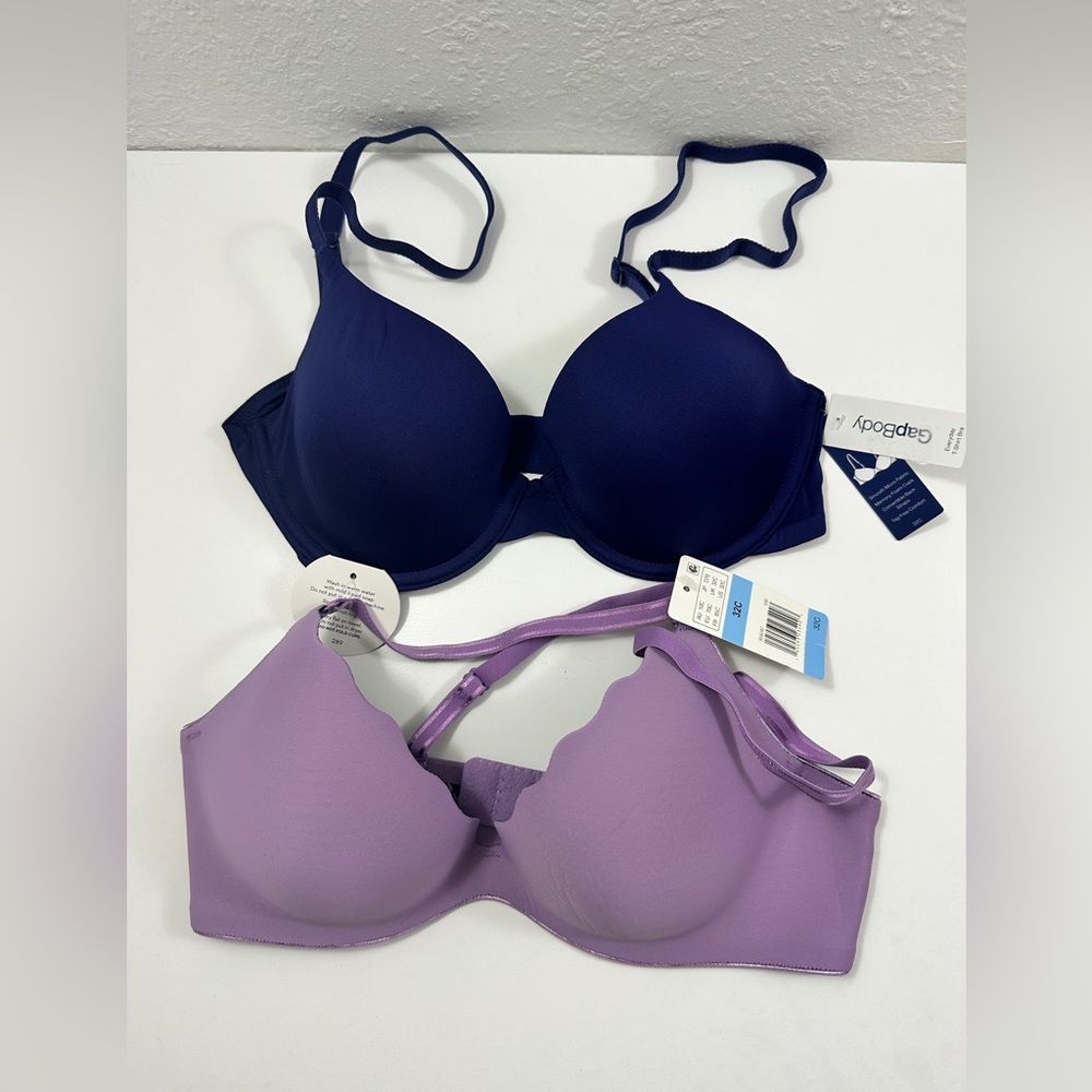GAP Body b.tempt'd Bra Bundle 32C Blue Purple Convertible 2pc NWT